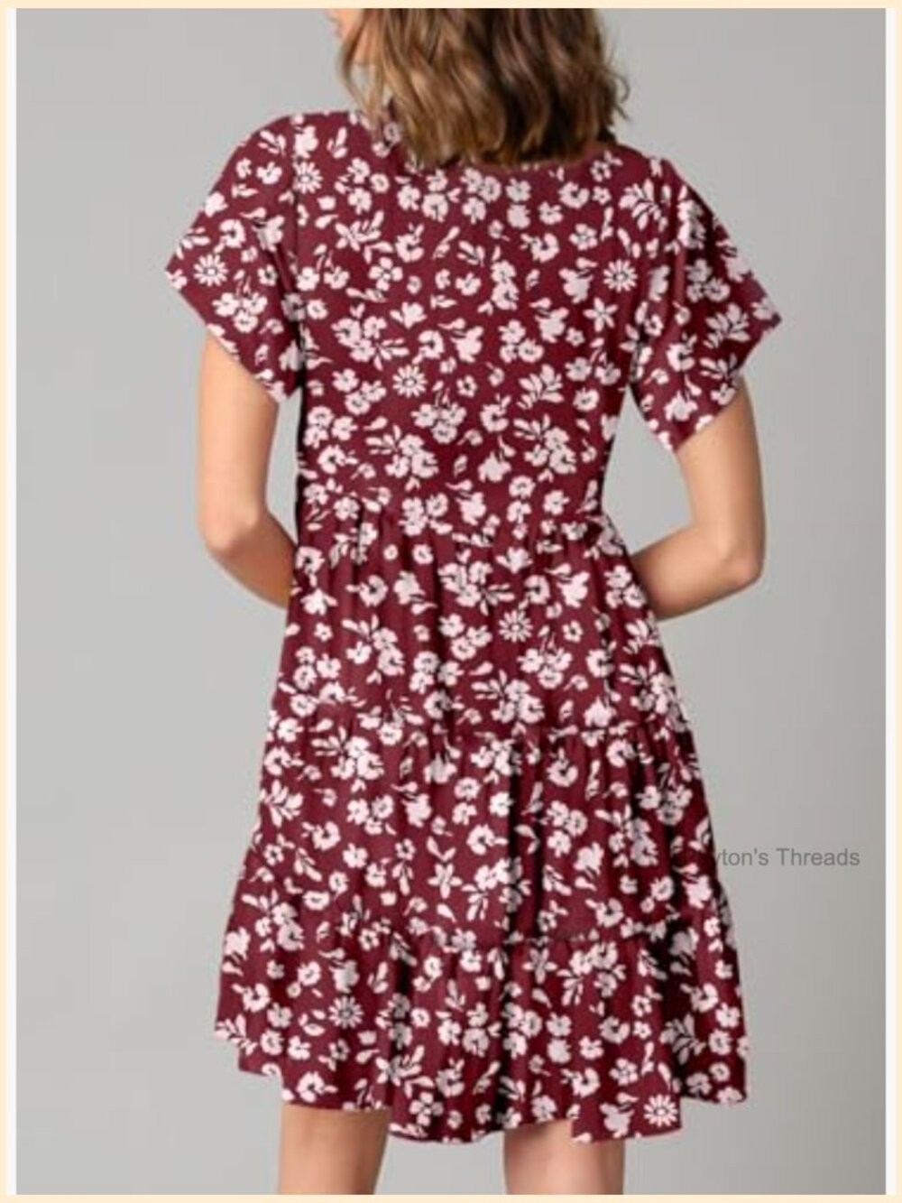 V-Neck Short Sleeve Floral Swing A-Line Mini Dress - Picture 3 of 5